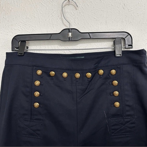 Ralph Lauren Sailor Pants Womens 10 Navy Blue High Waist Wide Leg Button Detail - Picture 4 of 12